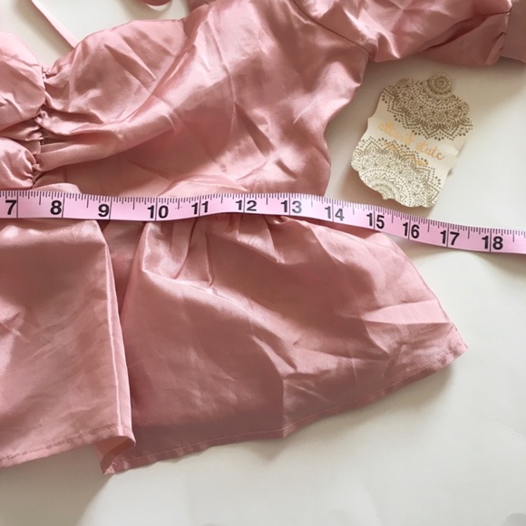 NWT Altar'd State Sz S Rose Pink Puff Sleeve Smock Back Crop Babydoll Top Boho - Picture 13 of 14